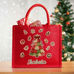 Personalised Christmas Theme Multiple Pattern Large Red Jute Tote Bag with Name Christmas Gift for Children Friends