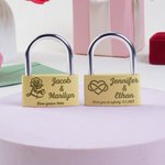 Personalised Ring Heart Brass Love Padlock Key Set with Engraved Names and Text Wedding Engagement Anniversary Valentine's Day Gift for Couples