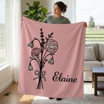 Personnalisé Fleur de naissance rose noeud Multicolore Douce couverture avec nom Décoration de la maison Anniversaire Noël Cadeau pour elle