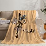 Personnalisé Fleur de naissance rose noeud Multicolore Douce couverture avec nom Décoration de la maison Anniversaire Noël Cadeau pour elle