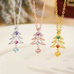 Personalized 1-4 Family Birthstones Christmas Tree Necklace Dainty Jewellery Christmas Anniversary Gift for Mom Grandma