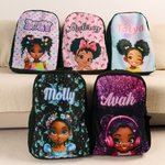 Personalized Cartoon Black Girl Backpack Lunch Bag Pencil Case Water Bottle Set with Name Back to School Birthday Gift for Black Girls