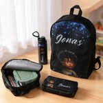 Personalized African Boy Pattern Backpack Lunch Bag Pencil Case Water Bottle Set of 4 with Name Back to School Christmas Gift for Boys Students