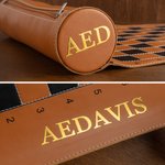 Personalized Portable Roll-Up PU Leather Magnetic Solid Wood Chess Set with Text Travel Game Night Birthday Gift for Chess Lover Player