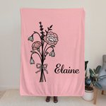 Personnalisé Fleur de naissance rose noeud Multicolore Douce couverture avec nom Décoration de la maison Anniversaire Noël Cadeau pour elle