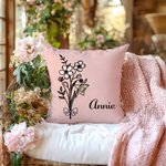 Personalizada Nacimiento Flor Lazo Rosa Multicolor Funda Almohada con Nombre Decoración del Hogar Cumpleaños Aniversario Regalo para Mujeres Niñas