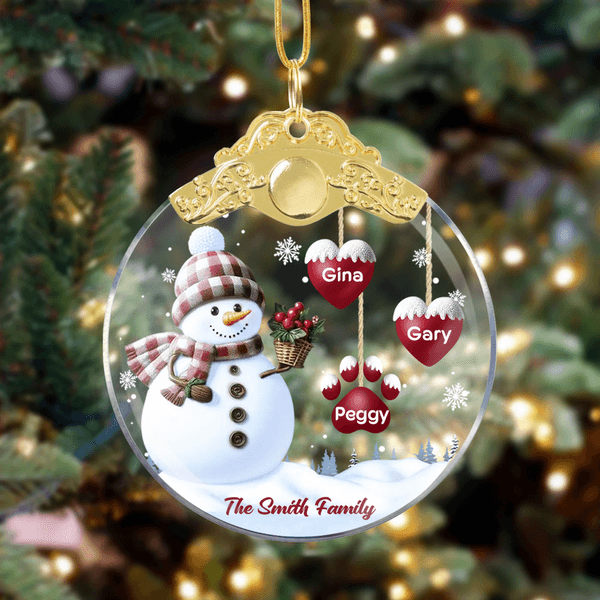 Ornamento in vetro con nome e testo personalizzato da 1 a 14 impronte di zampe e cuori di pupazzo di neve Regalo per l'albero di Natale per la famiglia e gli amici