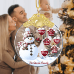 Ornamento in vetro con nome e testo personalizzato da 1 a 14 impronte di zampe e cuori di pupazzo di neve Regalo per l'albero di Natale per la famiglia e gli amici