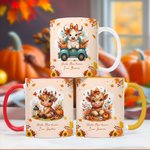 Henkilökohtainen söpö Highland Cow Pumpkin 11 oz 15 oz Keraaminen muki nimellä Syksyn kiitospäivä Syntymäpäivälahja Highland Cow ystäville