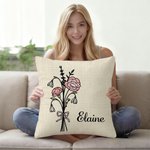 Personalizada Nacimiento Flor Lazo Rosa Multicolor Funda Almohada con Nombre Decoración del Hogar Cumpleaños Aniversario Regalo para Mujeres Niñas