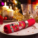 Guirlande Personnalisée Personnage Cartoon Initial 100% Coton Rouge Serviette Réutilisable avec Nom Décoration de Table Cadeau de Noël pour Famille Enfants