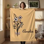 Personnalisé Fleur de naissance rose noeud Multicolore Douce couverture avec nom Décoration de la maison Anniversaire Noël Cadeau pour elle