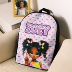 Personalized Cartoon Black Girl Backpack Lunch Bag Pencil Case Water Bottle Set with Name Back to School Birthday Gift for Black Girls