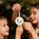 Personlig akvarell djur syskon julkeramikprydnad med titelnamn och år Första julklapp för nyfödda