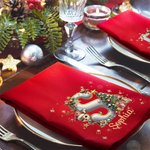Personalisierte Rote Serviette mit Cartoon-Rentier Baum Initiale Namen aus 100% Baumwolle Weihnachtstisch Deko Weihnachtsgeschenk für Familie Freund