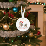 Personlig akvarell djur syskon julkeramikprydnad med titelnamn och år Första julklapp för nyfödda