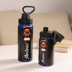 Personalized African Boy Pattern Backpack Lunch Bag Pencil Case Water Bottle Set of 4 with Name Back to School Christmas Gift for Boys Students