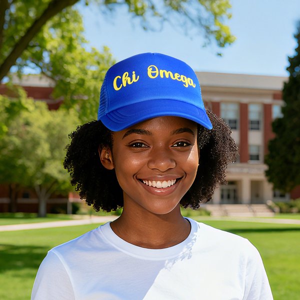 Personalised Multicolour Adjustable Sorority Puff Hat with Sorority Name Sorority Initiation Gift for Friends Girls | Callie × Affinity Licensing