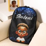 Personalized African Boy Pattern Backpack Lunch Bag Pencil Case Water Bottle Set of 4 with Name Back to School Christmas Gift for Boys Students