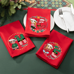 Guirlande Personnalisée Personnage Cartoon Initial 100% Coton Rouge Serviette Réutilisable avec Nom Décoration de Table Cadeau de Noël pour Famille Enfants