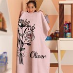 Personnalisé Fleur de naissance rose noeud Multicolore Douce couverture avec nom Décoration de la maison Anniversaire Noël Cadeau pour elle