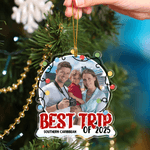 Personalisierte Weihnachtslichter Beste Reise Foto Acryl hängenden Ornament mit Text Jahr und goldenen Seil Home Decor Weihnachtsgeschenk für Familie Freunde
