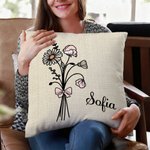 Personalizada Nacimiento Flor Lazo Rosa Multicolor Funda Almohada con Nombre Decoración del Hogar Cumpleaños Aniversario Regalo para Mujeres Niñas
