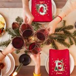 Personalisierte Rote Serviette mit Cartoon-Rentier Baum Initiale Namen aus 100% Baumwolle Weihnachtstisch Deko Weihnachtsgeschenk für Familie Freund