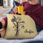 Personalizada Nacimiento Flor Lazo Rosa Multicolor Funda Almohada con Nombre Decoración del Hogar Cumpleaños Aniversario Regalo para Mujeres Niñas