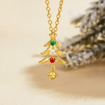 Personalized 1-4 Family Birthstones Christmas Tree Necklace Dainty Jewellery Christmas Anniversary Gift for Mom Grandma