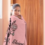 Personnalisé Fleur de naissance rose noeud Multicolore Douce couverture avec nom Décoration de la maison Anniversaire Noël Cadeau pour elle