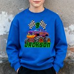 Maglietta personalizzata Big Wheel Off-Road Truck Multicolore Felpa con cappuccio per bambini con età e nome Regalo di Natale di compleanno per bambini