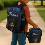 Personalized African Boy Pattern Backpack Lunch Bag Pencil Case Water Bottle Set of 4 with Name Back to School Christmas Gift for Boys Students