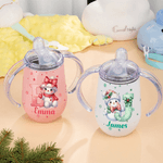 Gobelet Isotherme à Bec 295 ml Personnalisé avec Motif Bonhomme de Neige Cartoon Initiale et Nom Cadeau Baby Shower pour Bébé Enfant