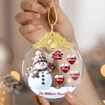 Ornamento in vetro con nome e testo personalizzato da 1 a 14 impronte di zampe e cuori di pupazzo di neve Regalo per l'albero di Natale per la famiglia e gli amici