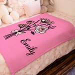 Personnalisé Fleur de naissance rose noeud Multicolore Douce couverture avec nom Décoration de la maison Anniversaire Noël Cadeau pour elle