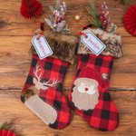 Personalised Embroidered Faux Fur Buffalo Plaid Christmas Stocking with Name Christmas Decor Christmas Gift for Family Kid