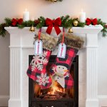 Personalised Embroidered Faux Fur Buffalo Plaid Christmas Stocking with Name Christmas Decor Christmas Gift for Family Kid