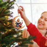 Personalized Cartoon Mother and Kid Character Moon Acrylic Ornament with Names Tree Decoration Christmas Anniversary Gift for Family