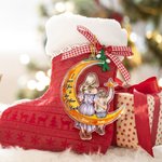 Personalized Cartoon Mother and Kid Character Moon Acrylic Ornament with Names Tree Decoration Christmas Anniversary Gift for Family