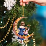 Personalized Cartoon Mother and Kid Character Moon Acrylic Ornament with Names Tree Decoration Christmas Anniversary Gift for Family