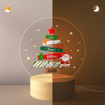 Veilleuse LED personnalisée Père Noël avec 1 à 8 noms et socle en bois Cadeau de Noël pour les enfants et la famille