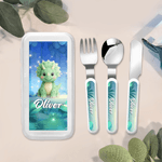 Personalized Cute Dinosaur Food-Grade Kid's Fork Spoon Knife 3 Pcs Cutlery Set with Name Daily Use Birthday Gift for Kids
