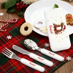 Henkilökohtainen jouluhattu Initial Safe Stainless Steel Kid's Fork Spoon Knife 3 Pcs ruokailuvälinesarja tapauksessa ja nimi joululahja lapsille 6