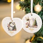 Decorazione rotonda natalizia personalizzata in ceramica con renna iniziale nome e anno per albero di natale regalo per famiglia e amici