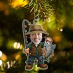 Personalised Fisherman Face Photo Acrylic Christmas Ornament Home Decor Christmas Gift for Male Fishing Enthusiasts