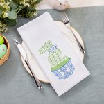 Personalized Chinoiserie Bunny Kitchen Tea Towel with Initial Set of 2 Easter Dishcloth Decor Housewarming Gift for Hostess Family Friend