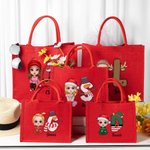 Borsa rossa in iuta personalizzabile con personaggio animato nome e iniziale design a tema natalizio regalo di Natale per bambini e adulti