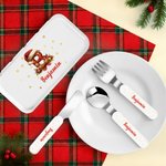Henkilökohtainen jouluhattu Initial Safe Stainless Steel Kid's Fork Spoon Knife 3 Pcs ruokailuvälinesarja tapauksessa ja nimi joululahja lapsille 4