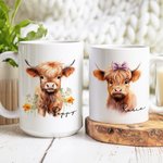 Personalisierte niedliche Cartoon Hochlandkuh Keramikbecher mit Namen Geschenk für Hochlandkuh-Liebhaber